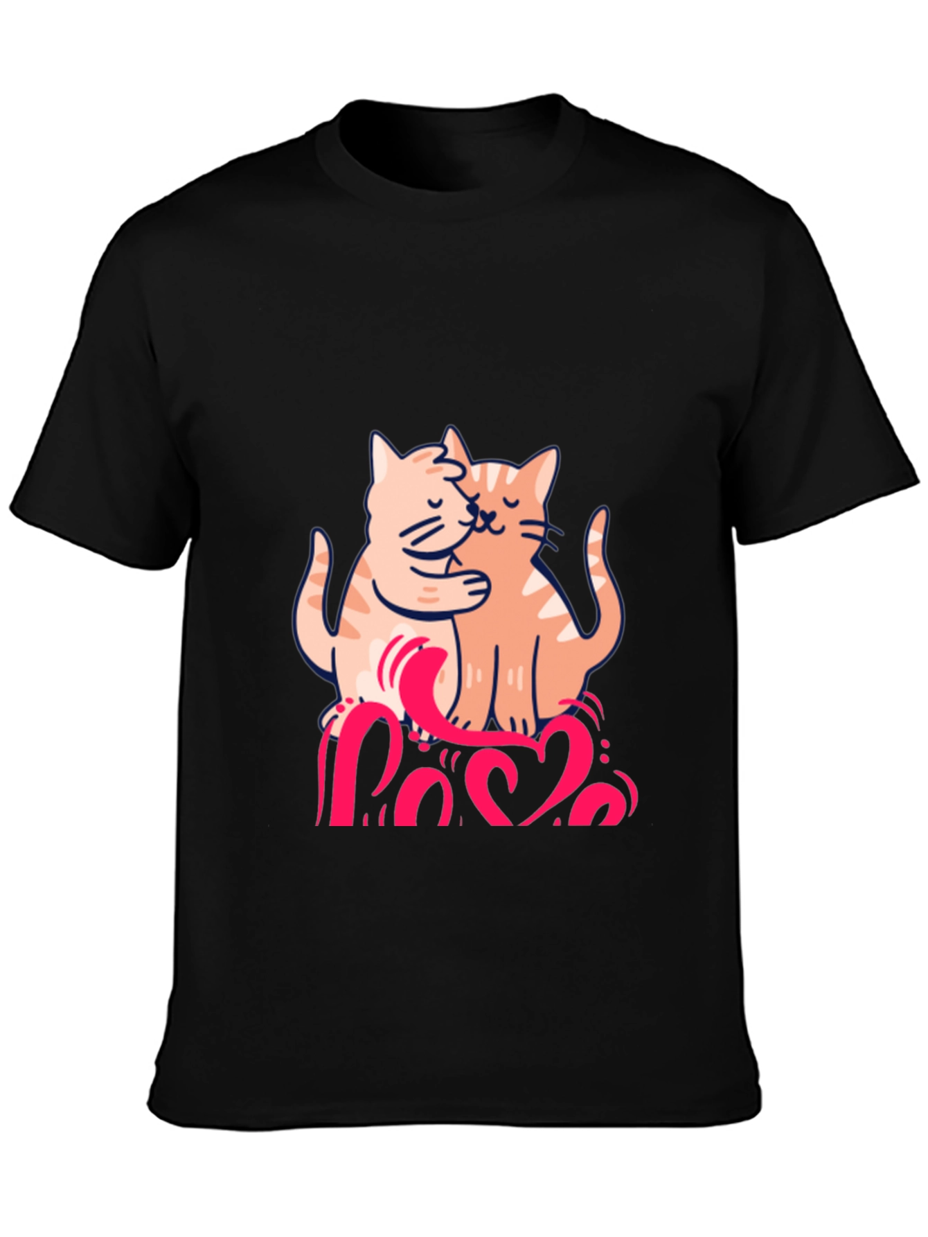 Cute Cats Love Graphic Black T-Shirt