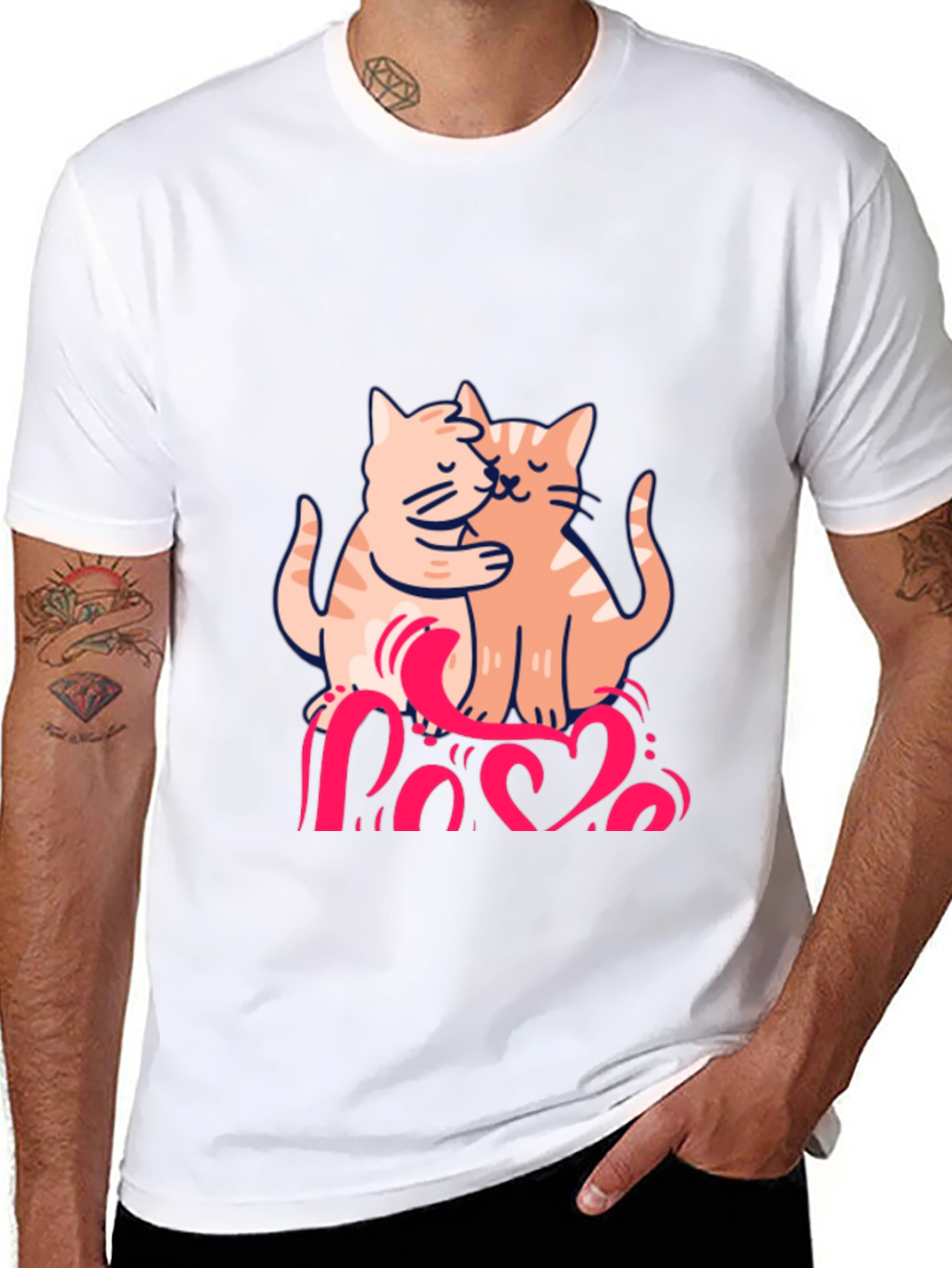 Cute Cats Love Graphic Black T-Shirt