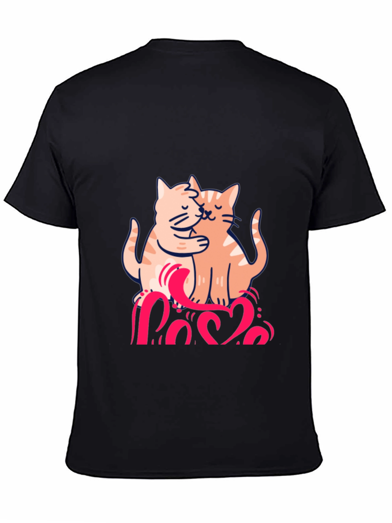 Cute Cats Love Graphic Black T-Shirt