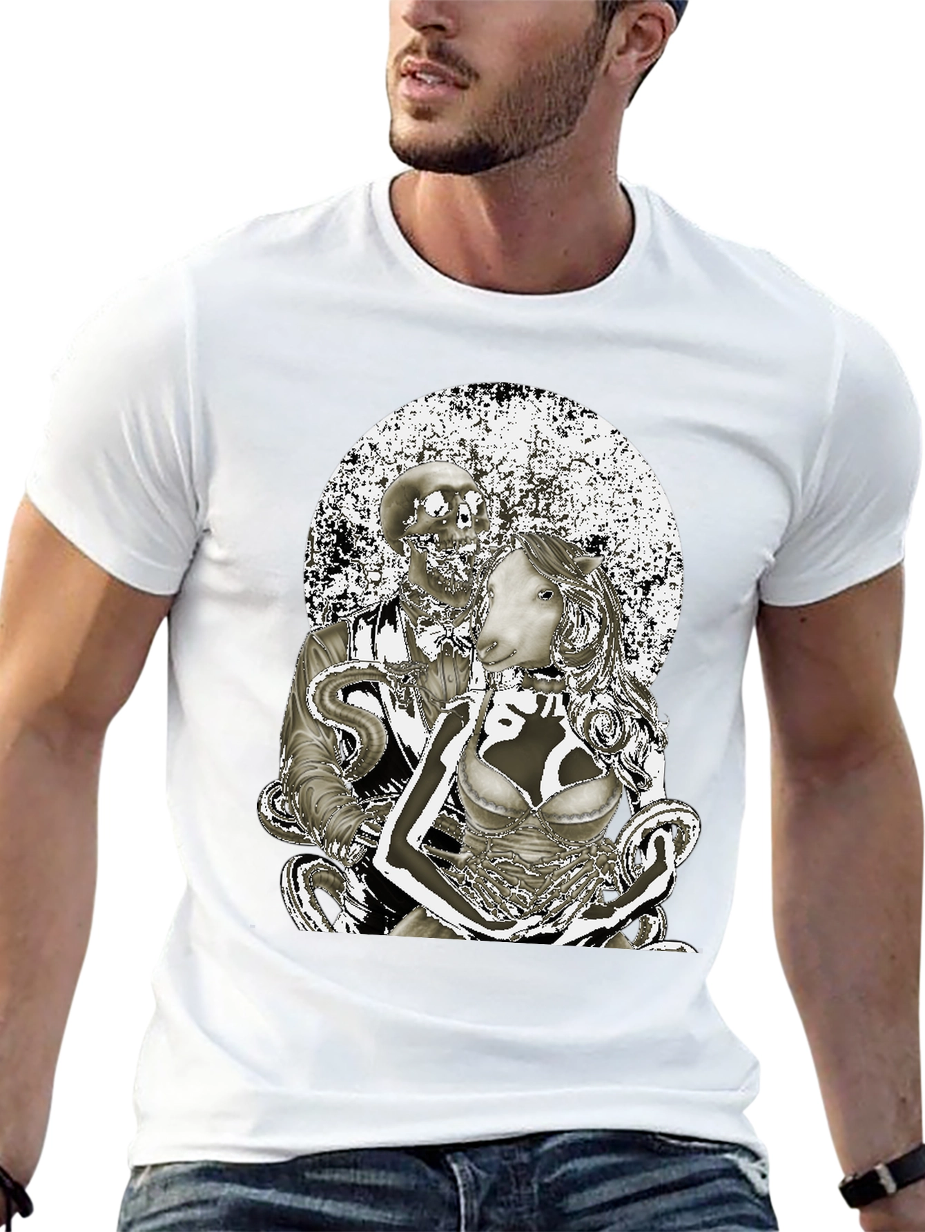 Surreal Gothic Sheep & Skeleton T-Shirt