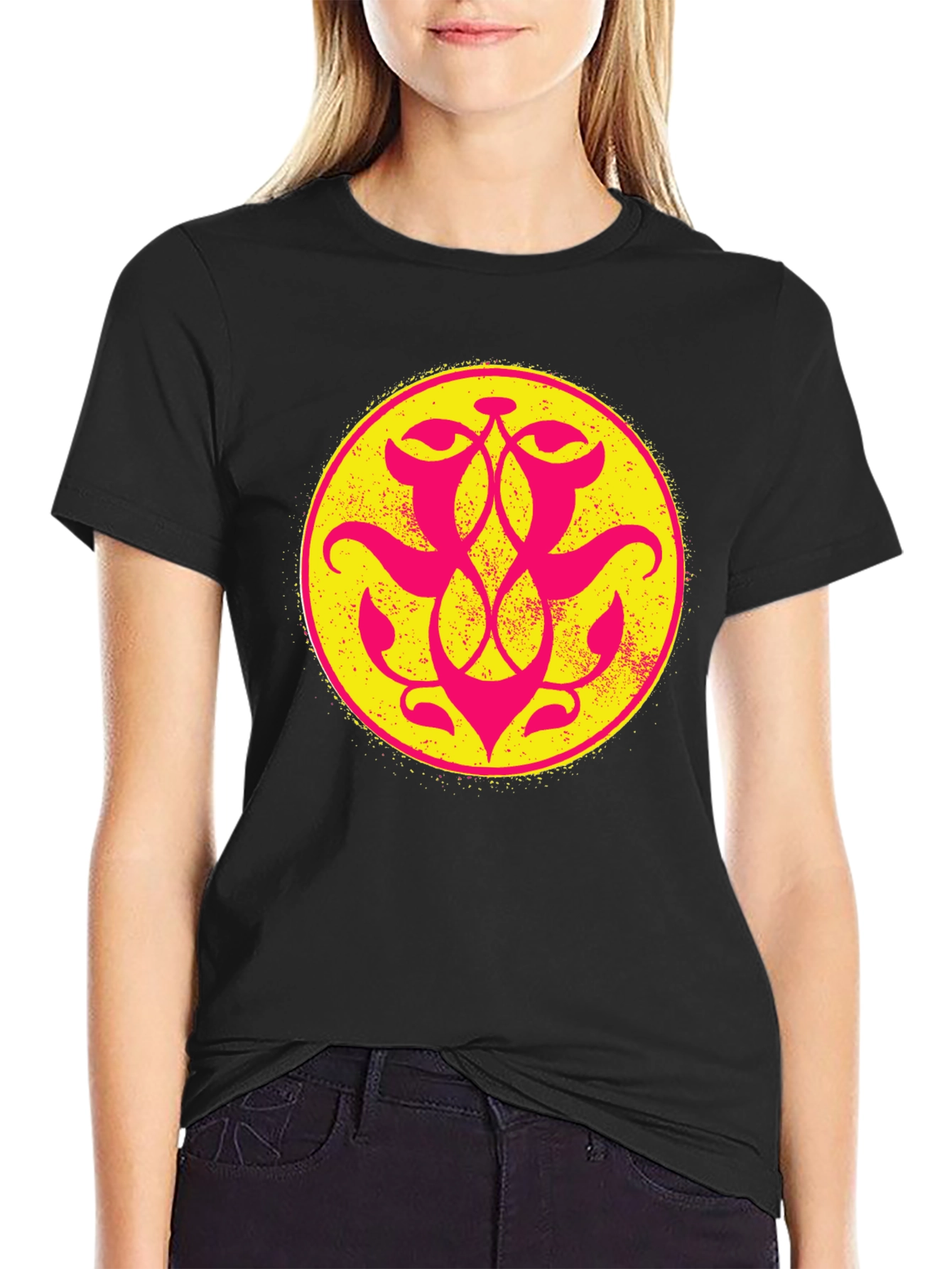 Graphic Tee: Yellow & Pink Geometric Circle