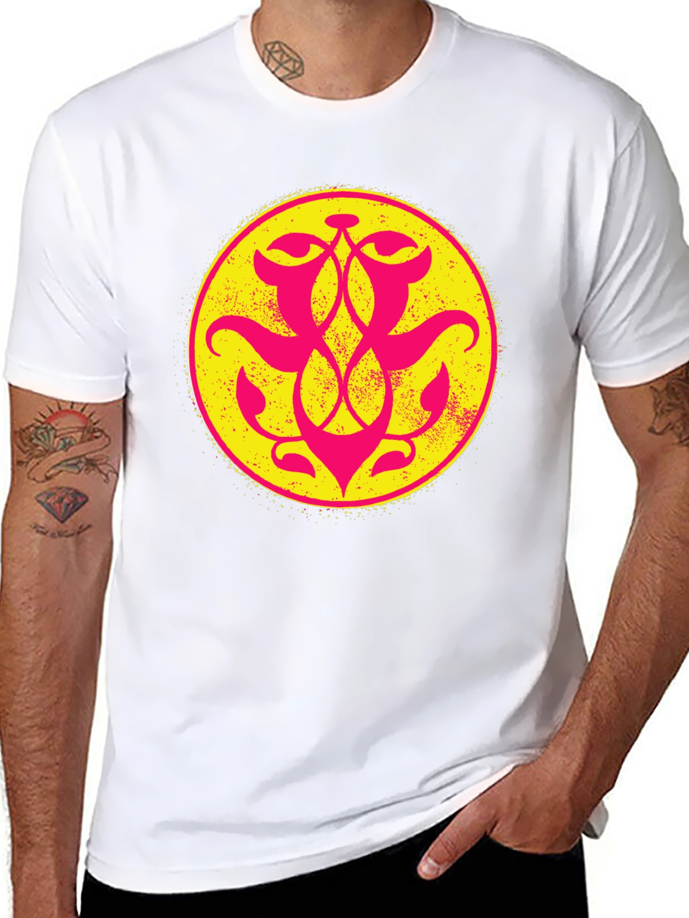 Graphic Tee: Yellow & Pink Geometric Circle