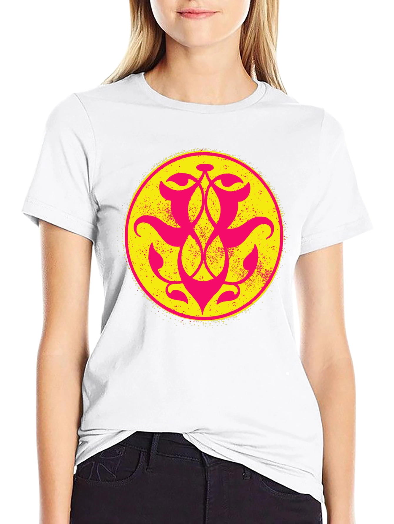 Graphic Tee: Yellow & Pink Geometric Circle