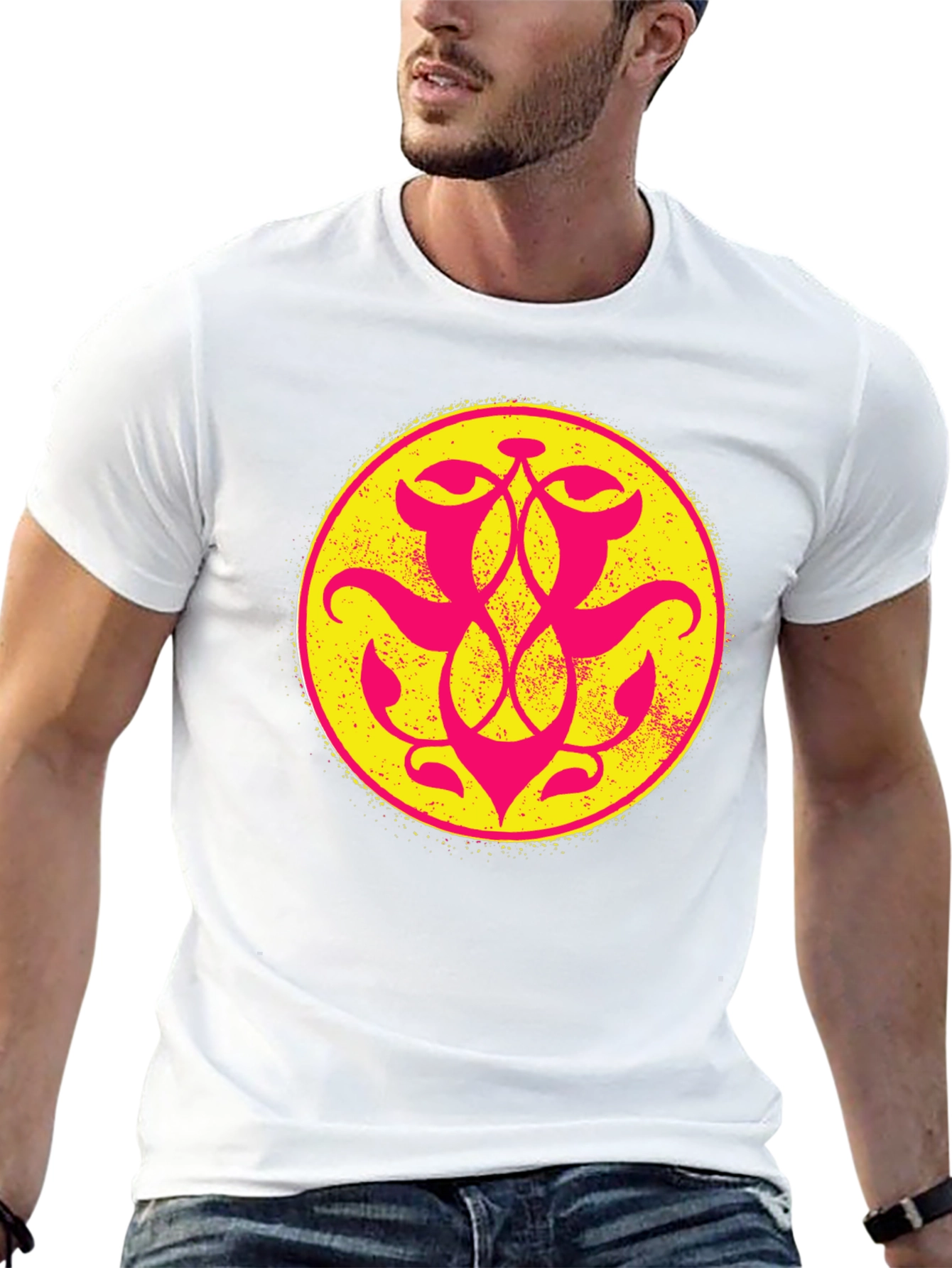 Graphic Tee: Yellow & Pink Geometric Circle