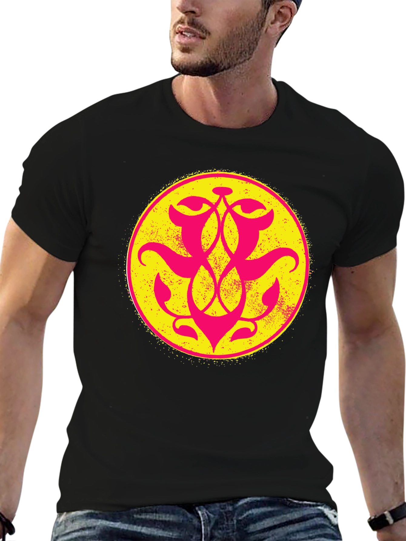 Graphic Tee: Yellow & Pink Geometric Circle