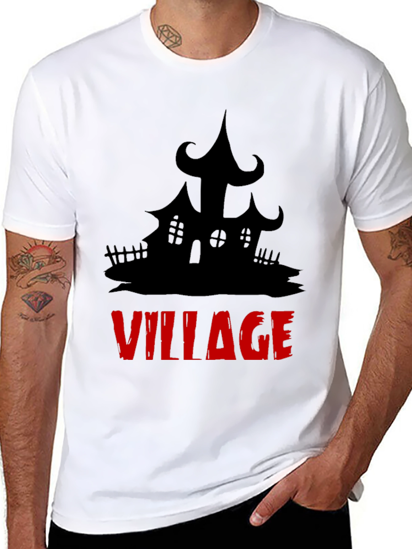 Spooky Village Graphic Tee - Halloween Black T-Shirt