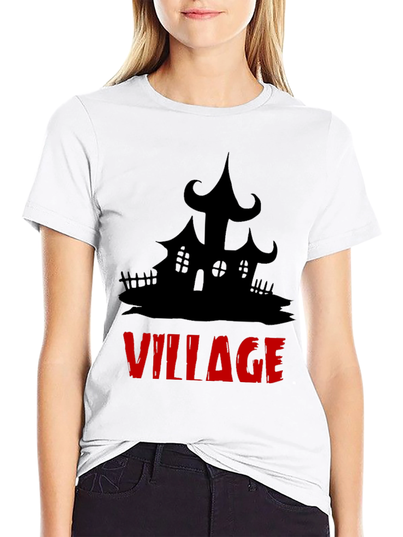 Spooky Village Graphic Tee - Halloween Black T-Shirt
