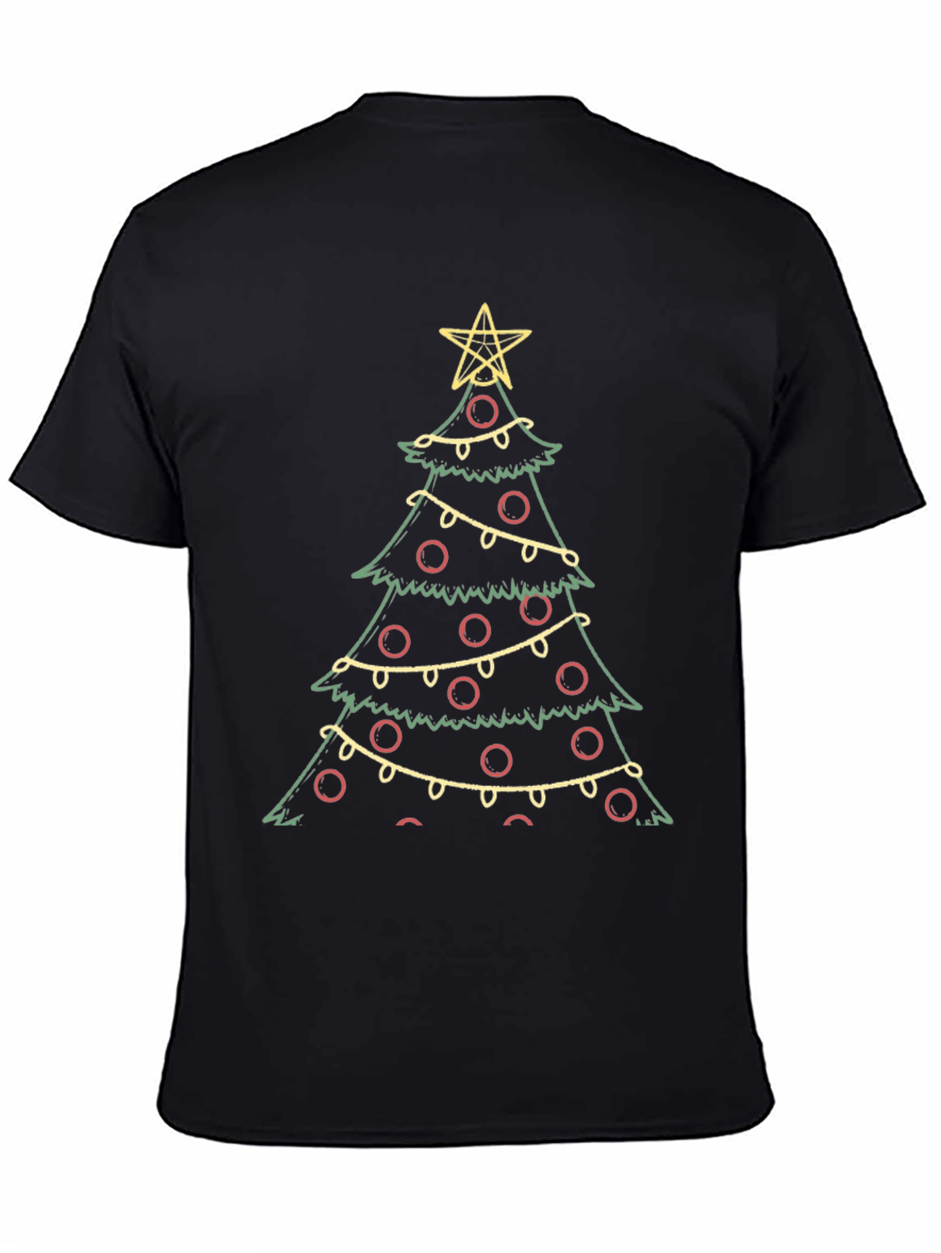 Festive Christmas Tree Graphic Tee - Black