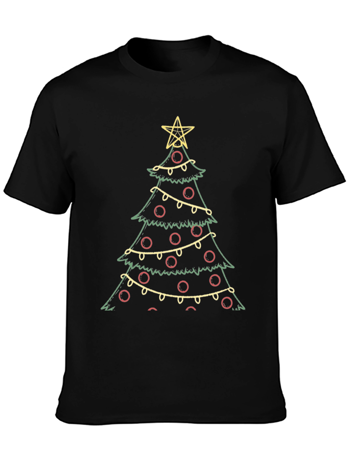 Festive Christmas Tree Graphic Tee - Black