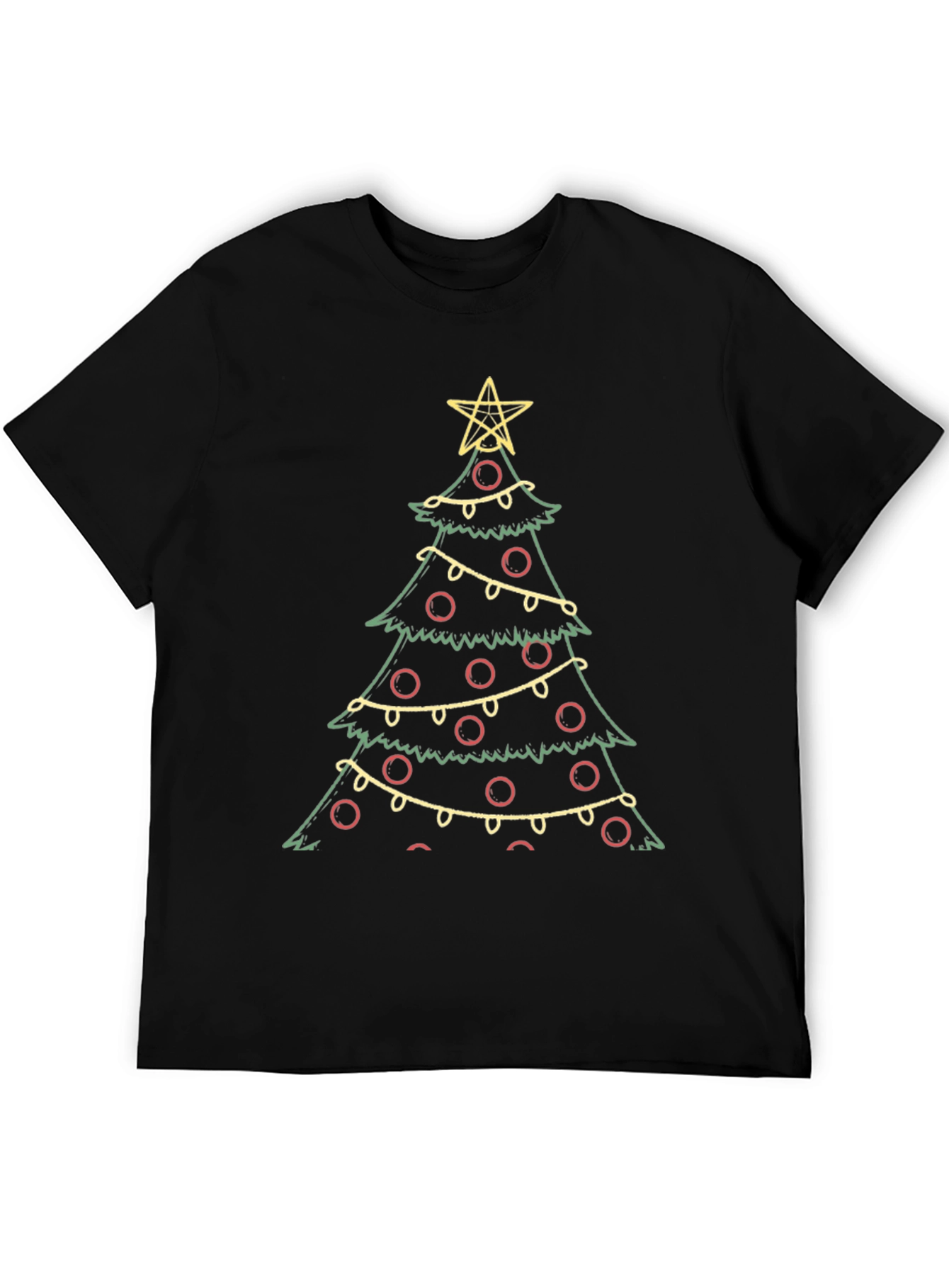 Festive Christmas Tree Graphic Tee - Black