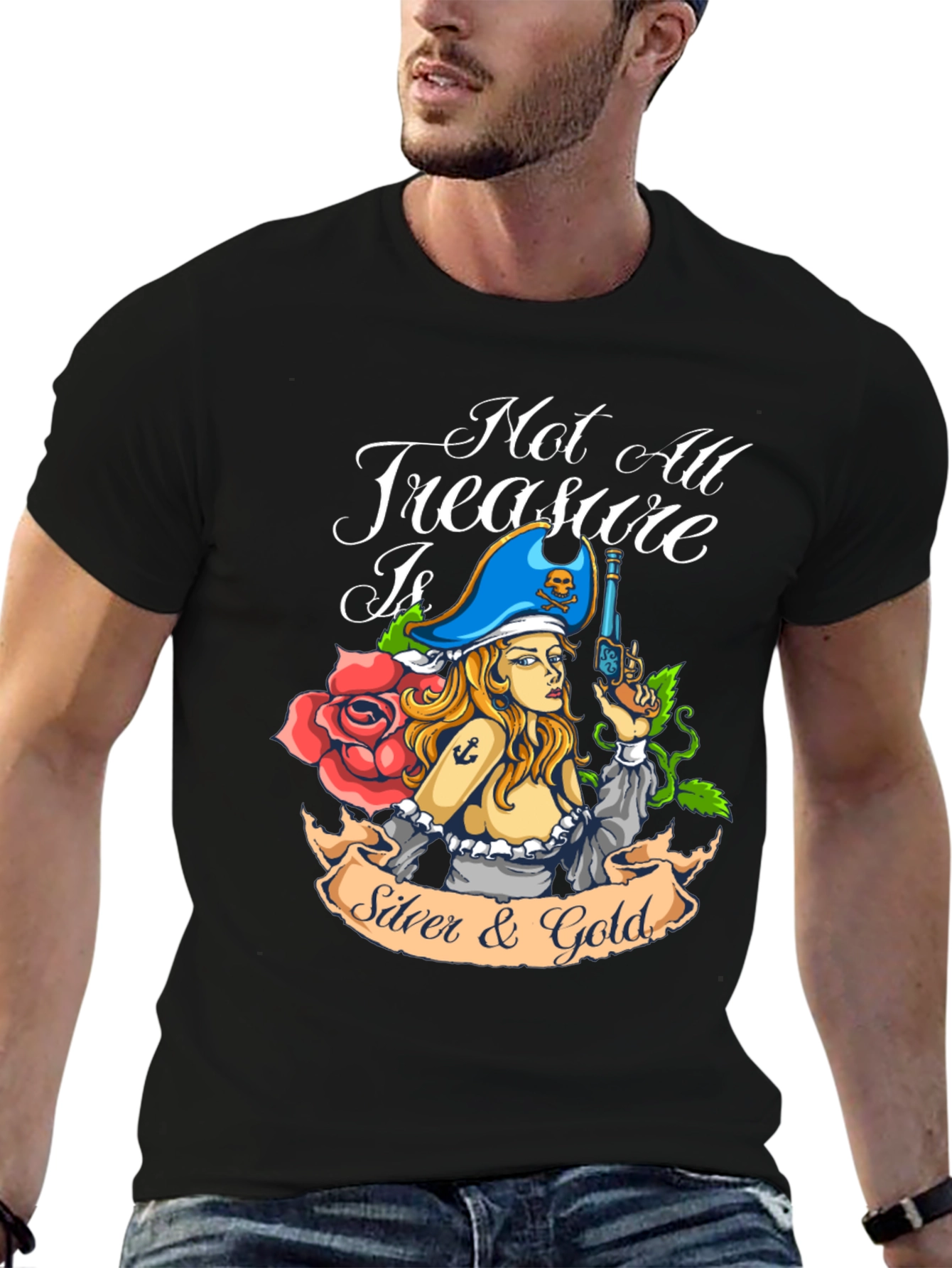 Pirate Treasure Graphic T-Shirt - Black