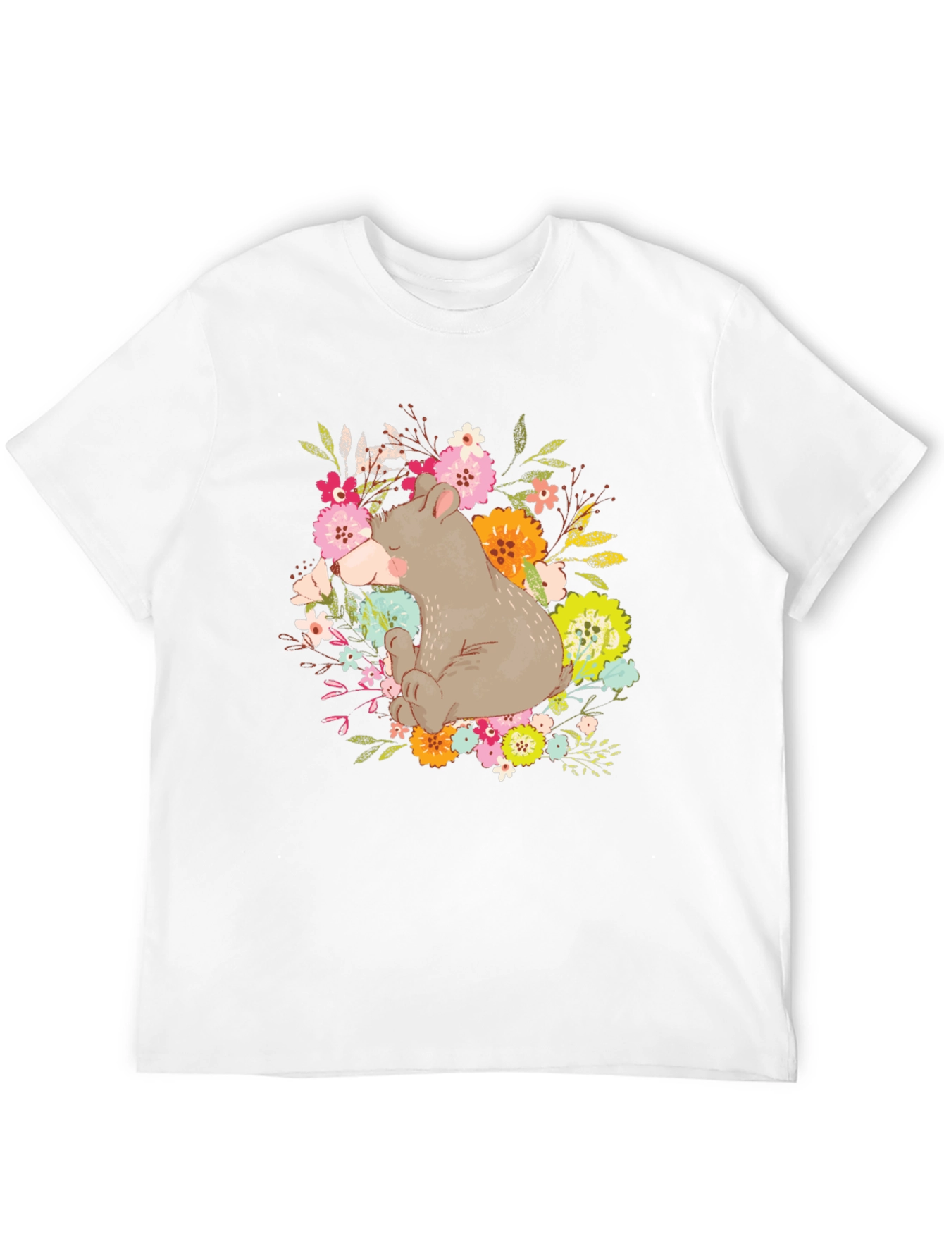 Bear and Floral Design T-Shirt