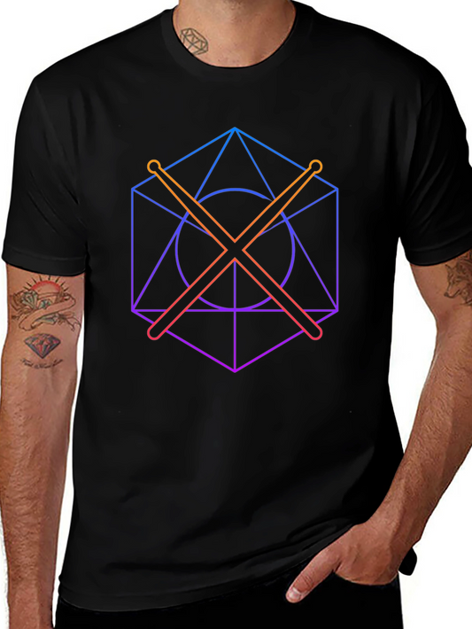 Geometric Drum Sticks Graphic Tee - Modern Musician Style