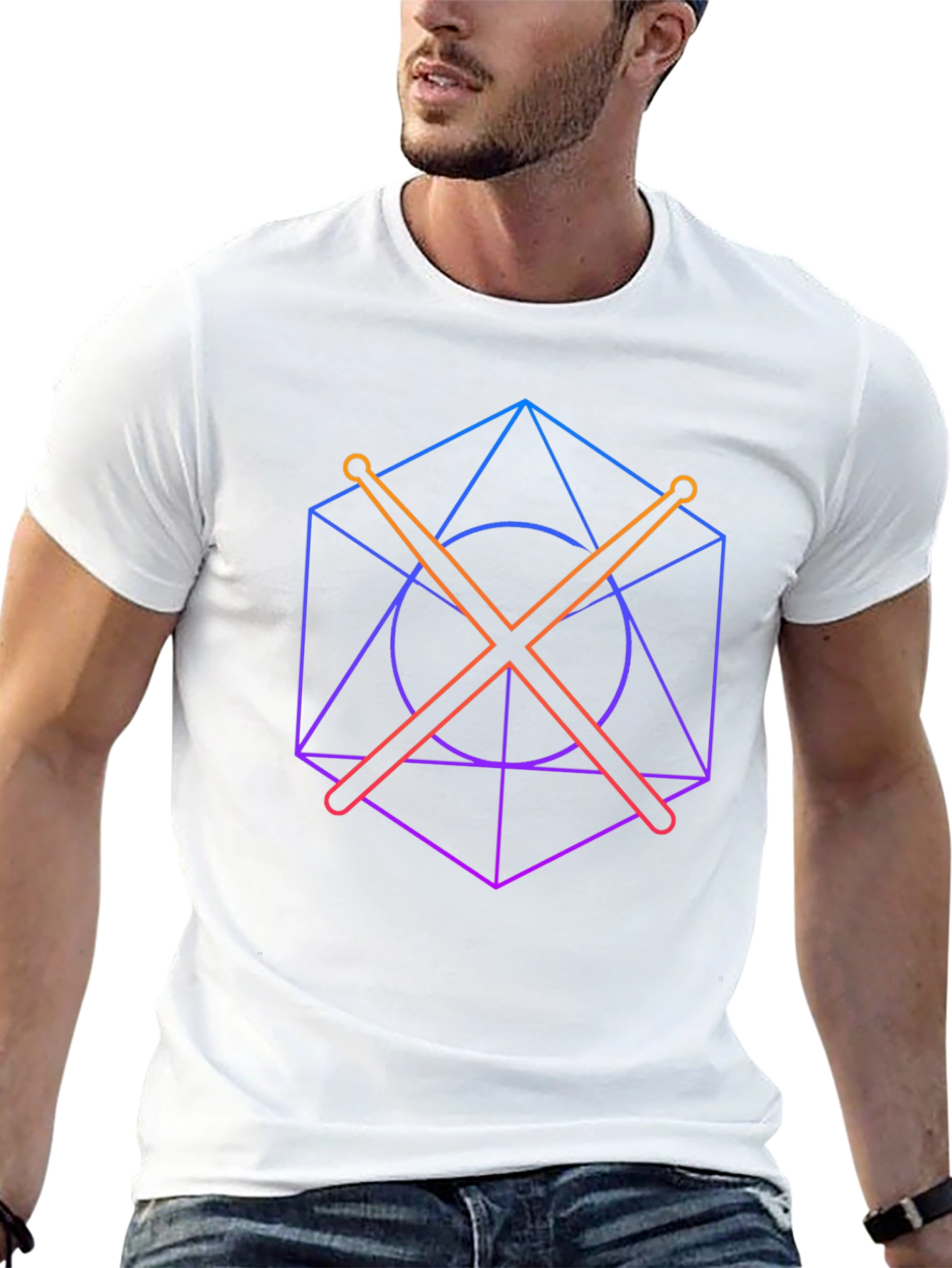 Geometric Drum Sticks Graphic Tee - Modern Musician Style