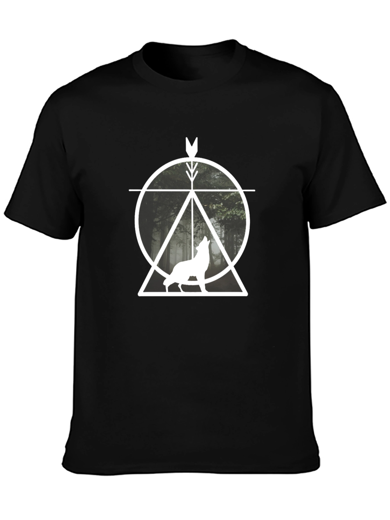 Geometric Wolf Graphic T-Shirt - Black