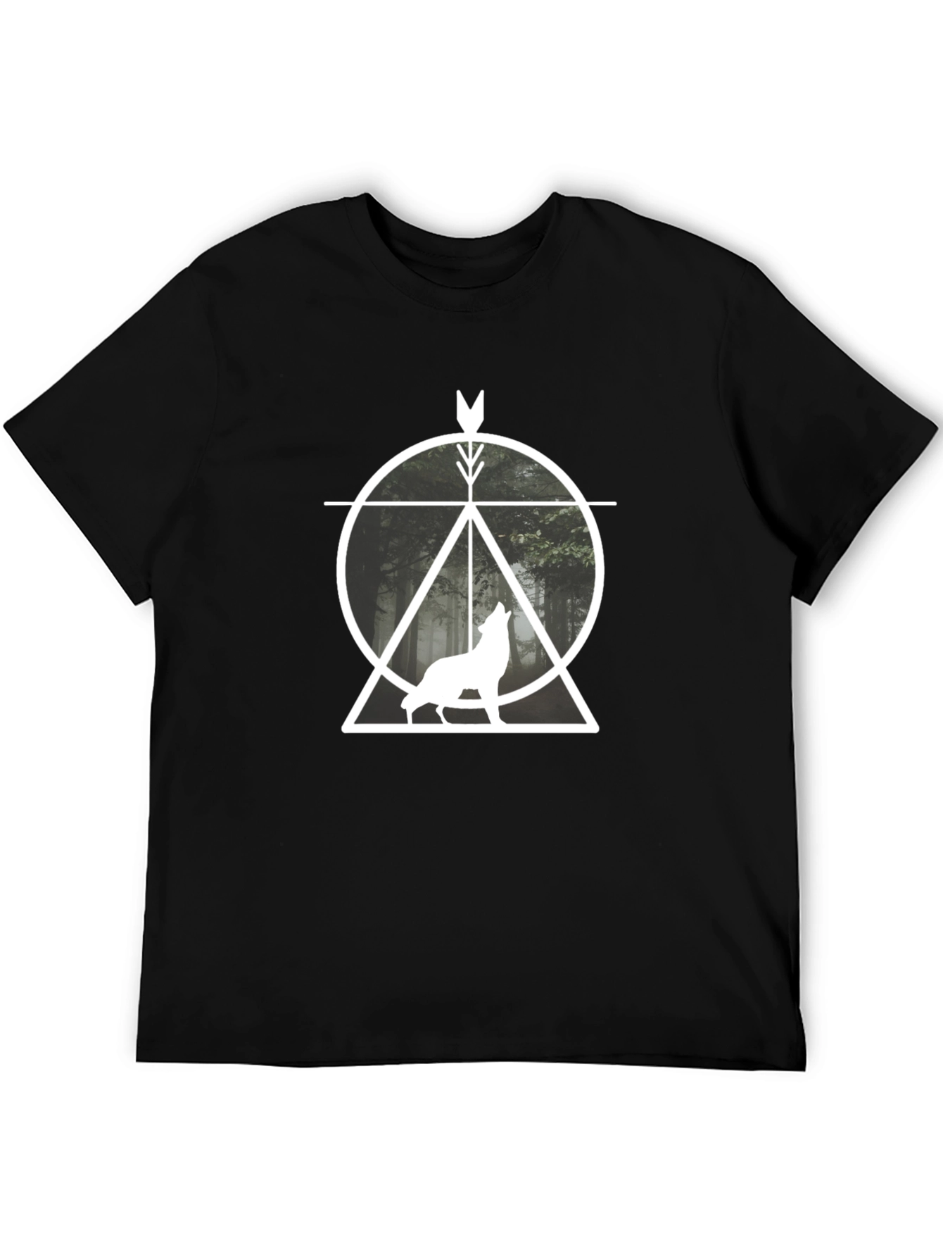 Geometric Wolf Graphic T-Shirt - Black