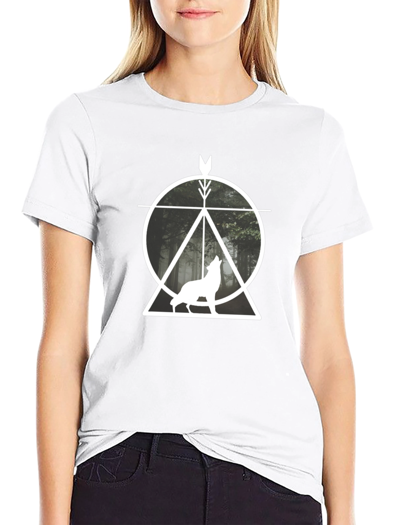Geometric Wolf Graphic T-Shirt - Black