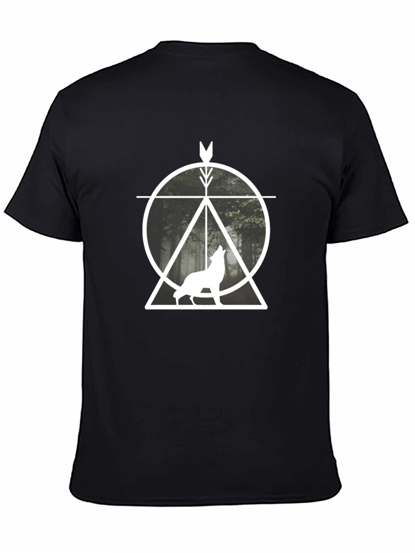 Geometric Wolf Graphic T-Shirt - Black
