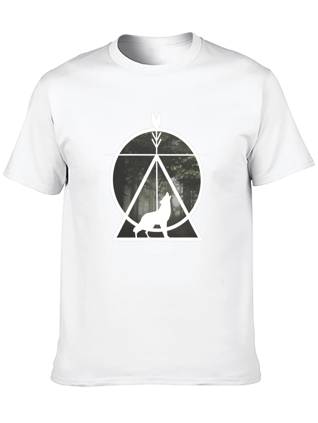 Geometric Wolf Graphic T-Shirt - Black