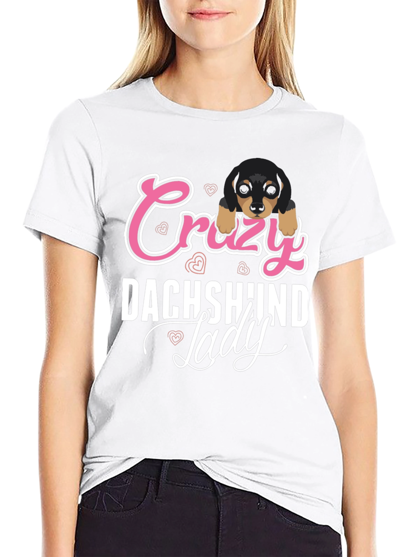 Crazy Dachshund Lady T-Shirt - Unisex Black Tee