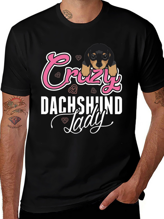 Crazy Dachshund Lady T-Shirt - Unisex Black Tee