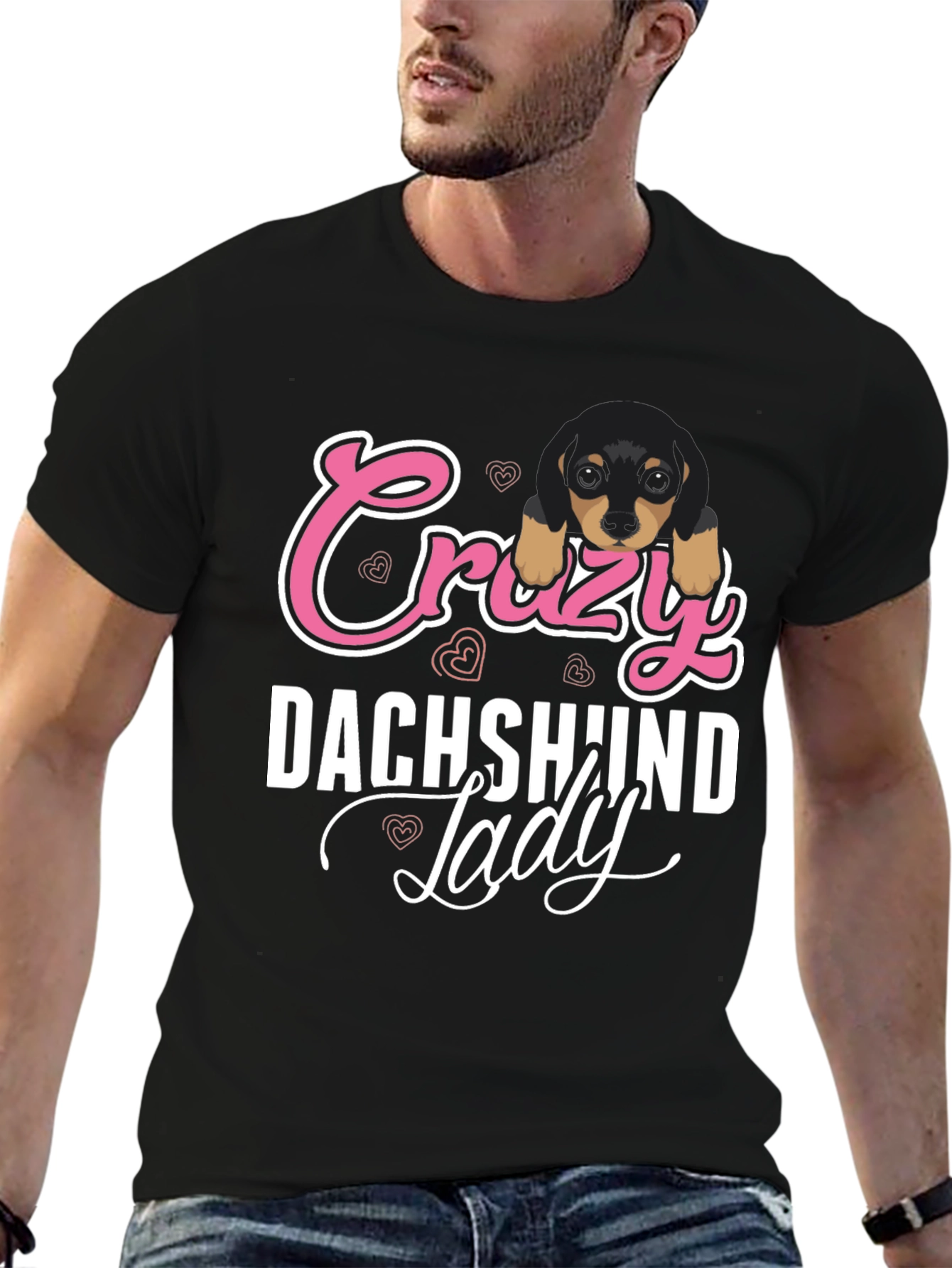 Crazy Dachshund Lady T-Shirt - Unisex Black Tee