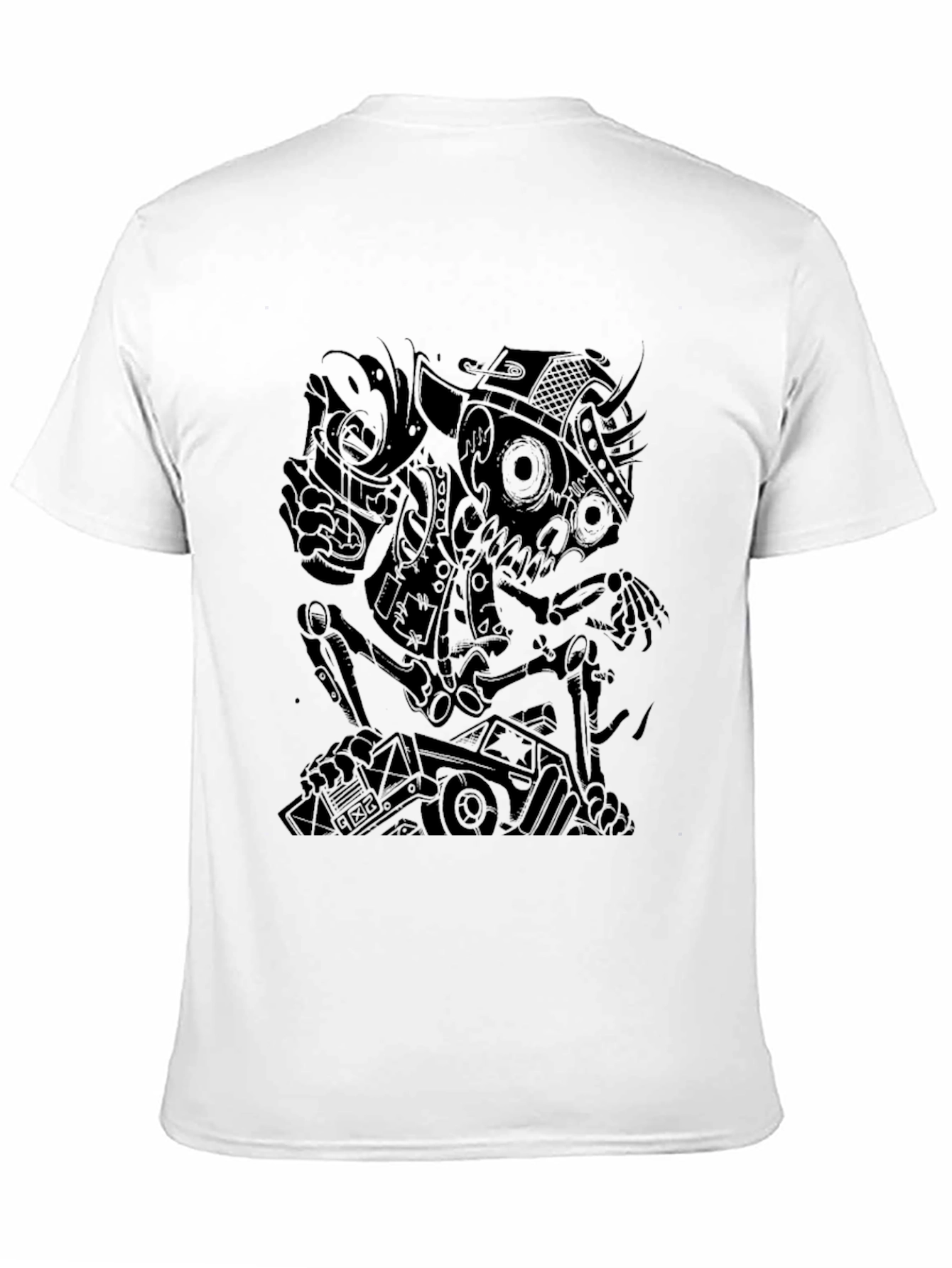 Edgy Black Graphic Tee - Skull & Robot Design