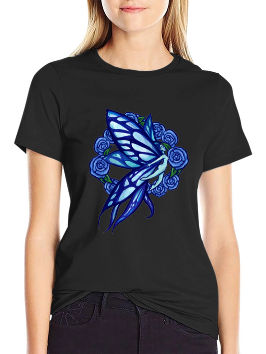 Fairy and Rose Graphic Black T-Shirt