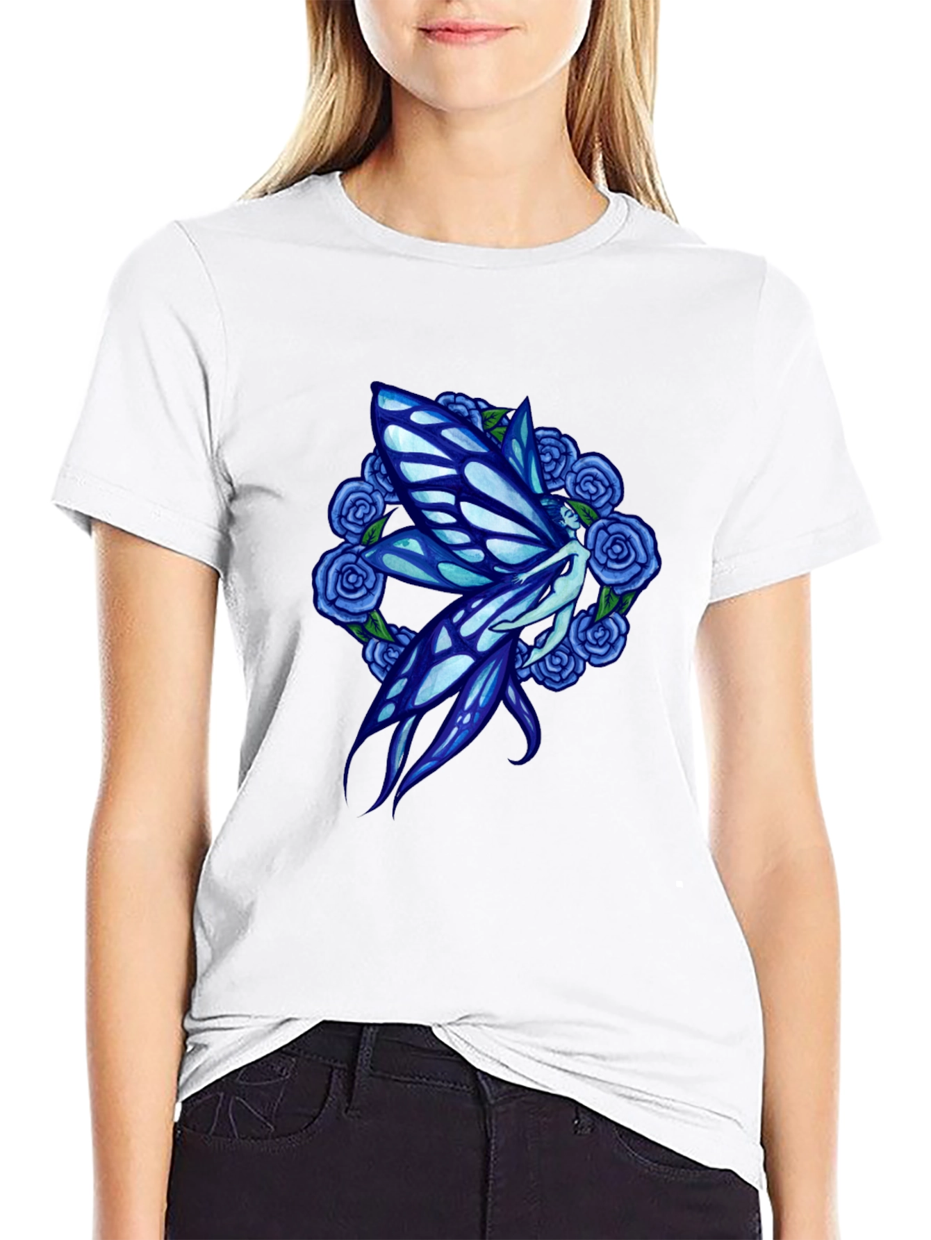 Fairy and Rose Graphic Black T-Shirt