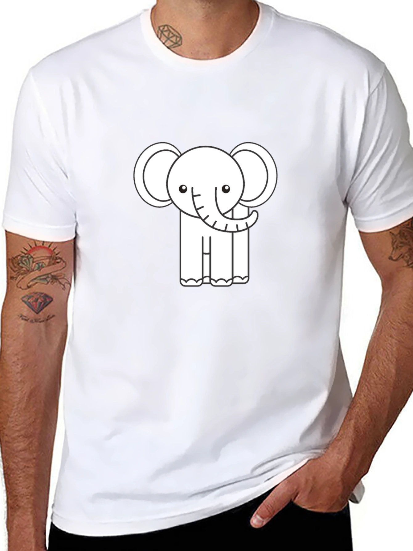 Cute Elephant Graphic Tee - Black Cotton T-Shirt