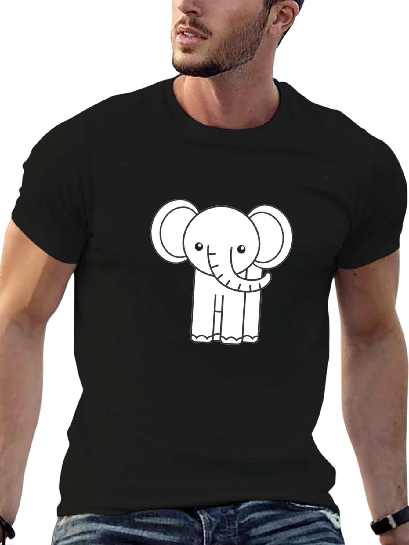 Cute Elephant Graphic Tee - Black Cotton T-Shirt