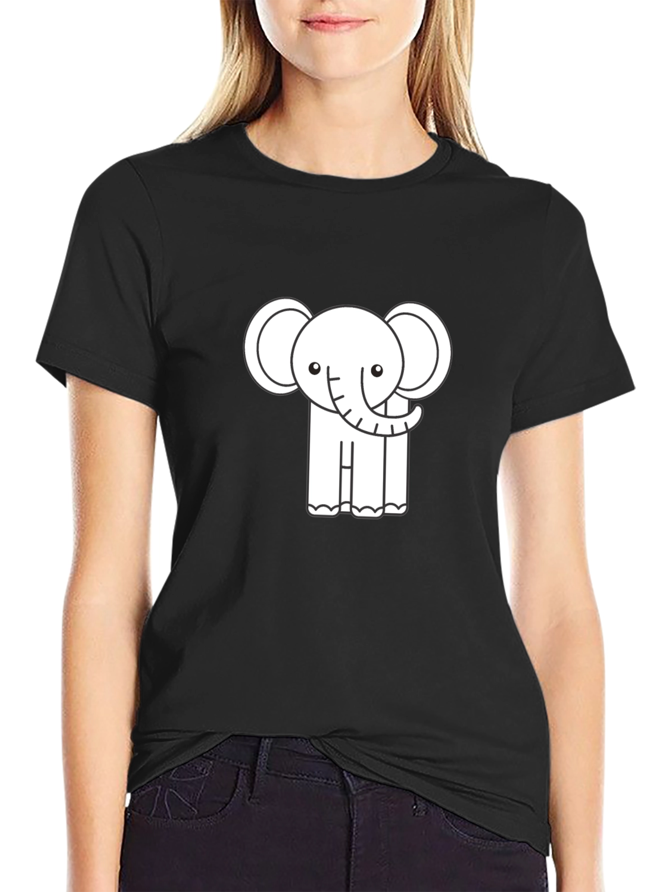 Cute Elephant Graphic Tee - Black Cotton T-Shirt