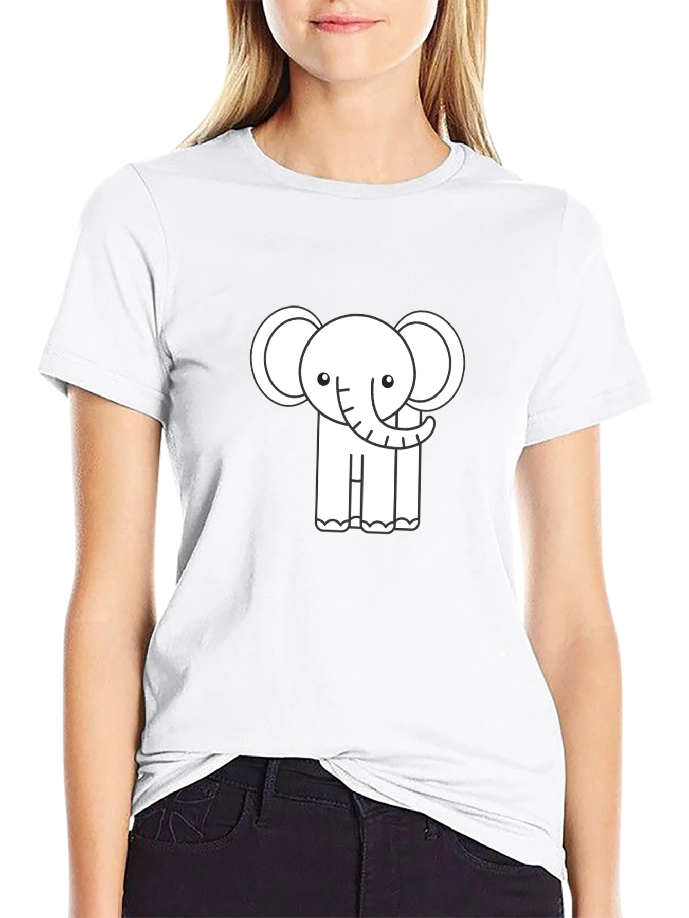 Cute Elephant Graphic Tee - Black Cotton T-Shirt