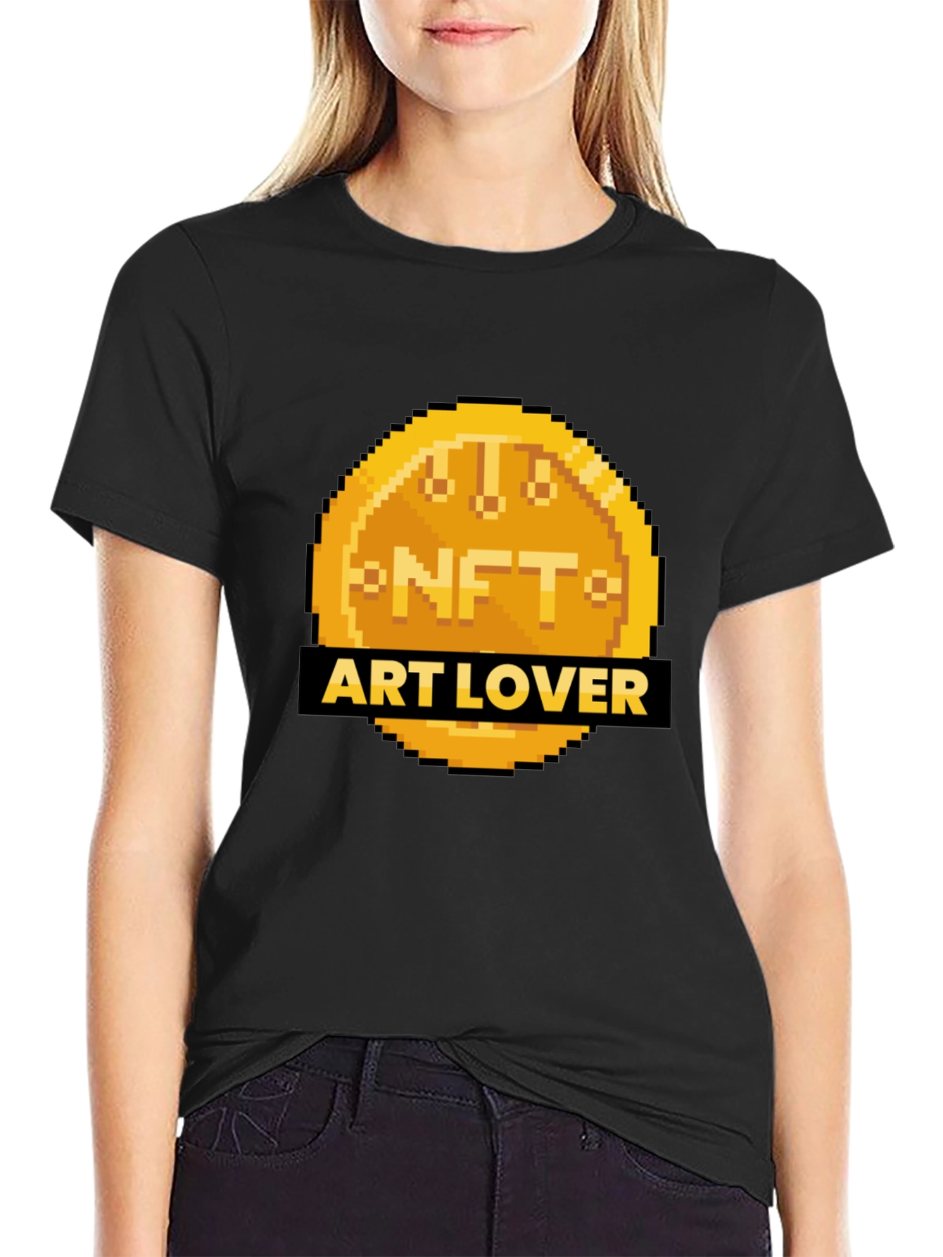 NFT Art Lover Pixel Coin Black T-Shirt
