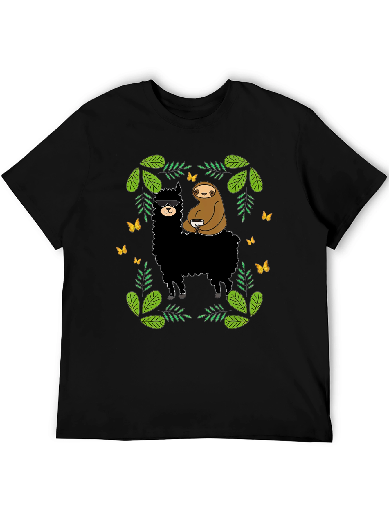 Llama & Sloth Graphic Tee - Black Cotton