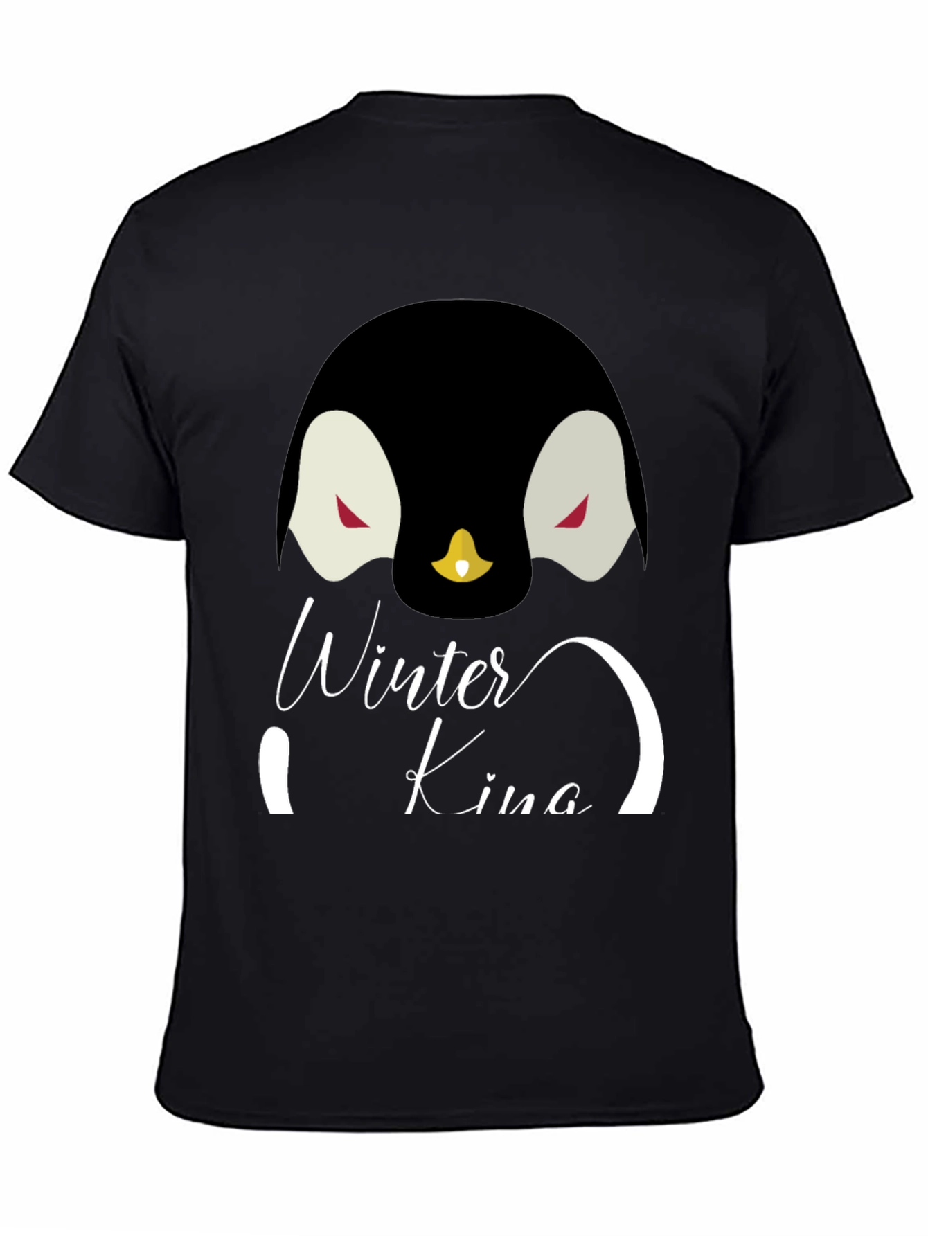 Winter King Penguin Graphic Tee - Cool Black T-Shirt