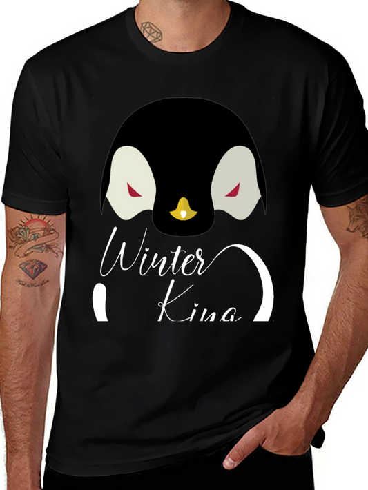 Winter King Penguin Graphic Tee - Cool Black T-Shirt