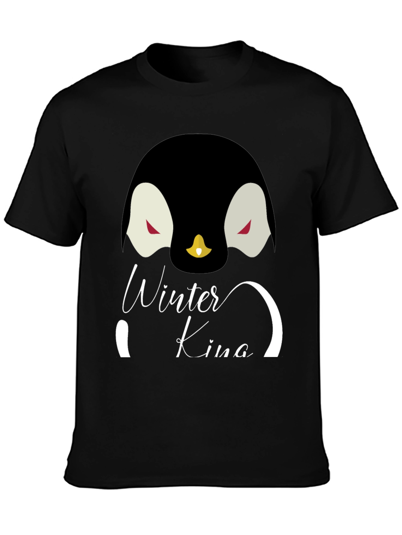 Winter King Penguin Graphic Tee - Cool Black T-Shirt