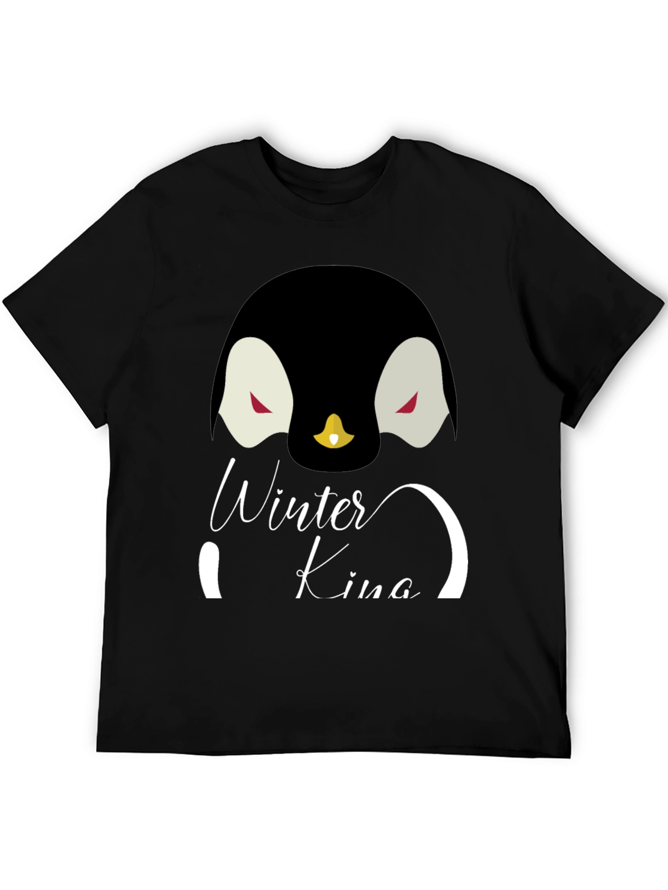 Winter King Penguin Graphic Tee - Cool Black T-Shirt