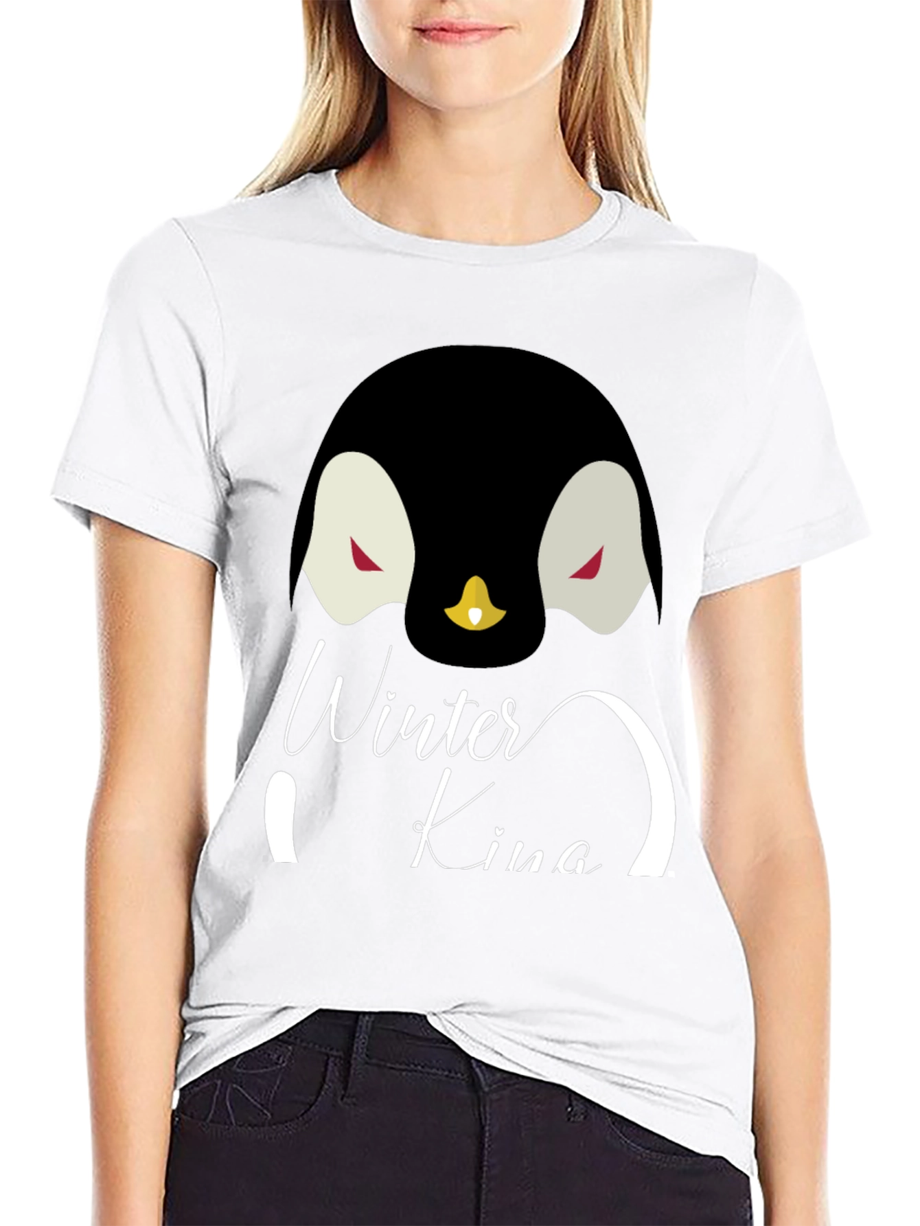 Winter King Penguin Graphic Tee - Cool Black T-Shirt