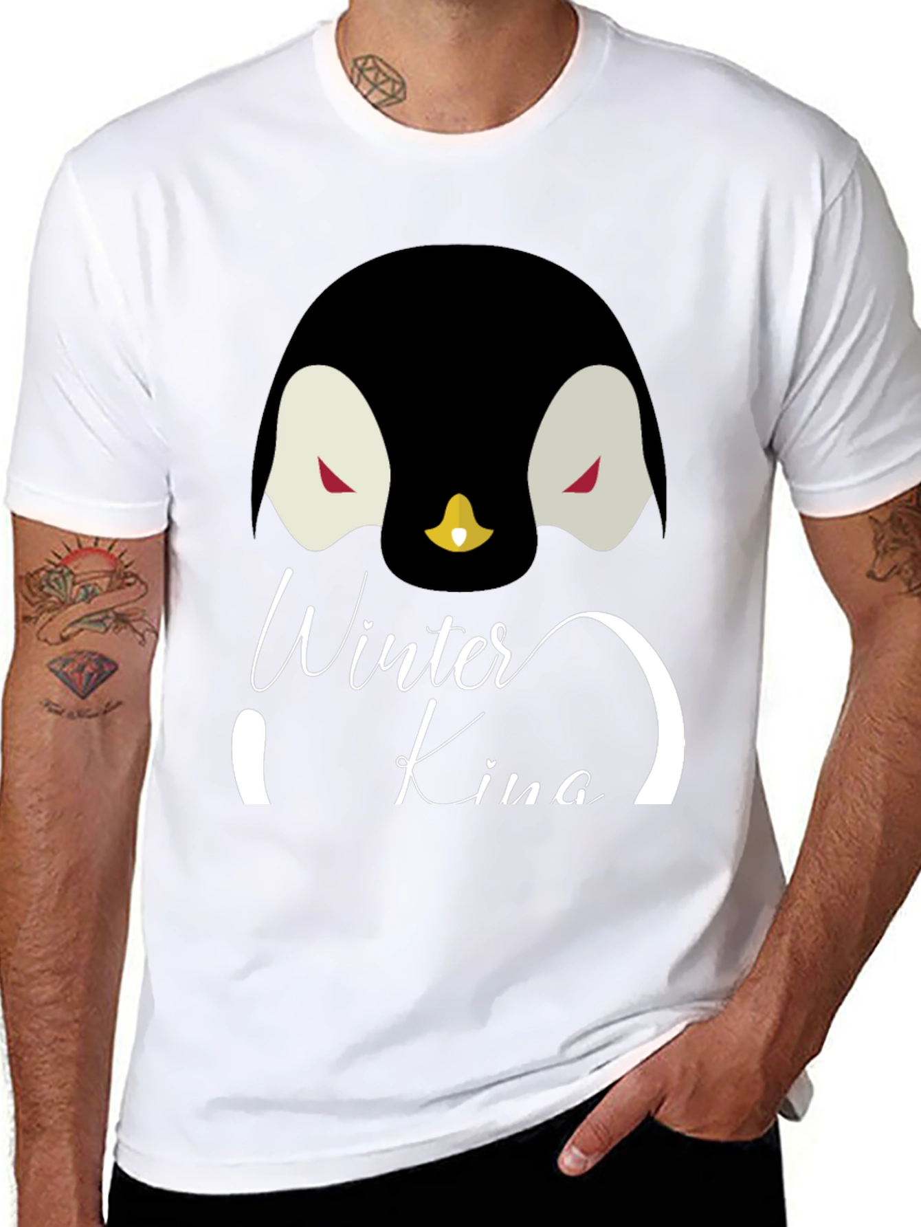 Winter King Penguin Graphic Tee - Cool Black T-Shirt