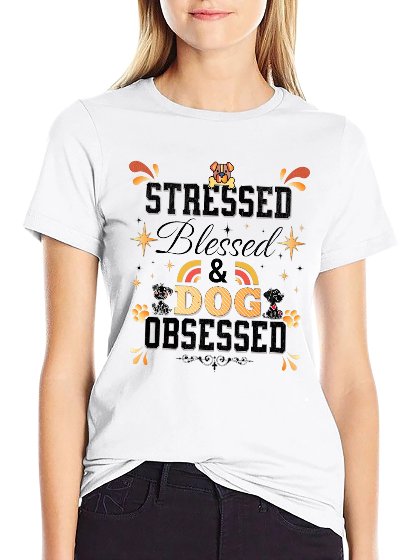 Stressed Blessed Dog Obsessed Black T-Shirt