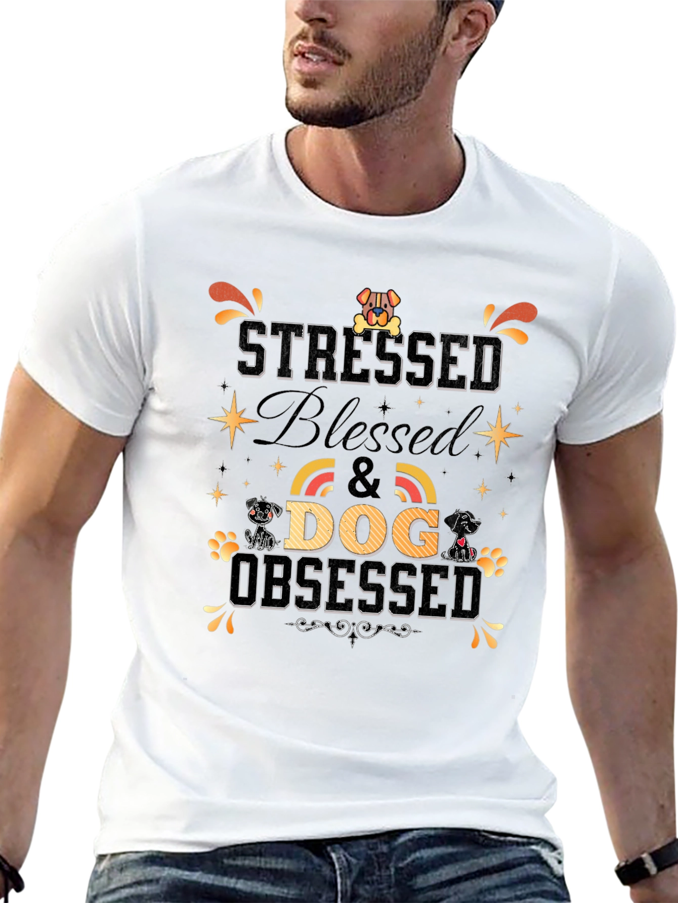 Stressed Blessed Dog Obsessed Black T-Shirt