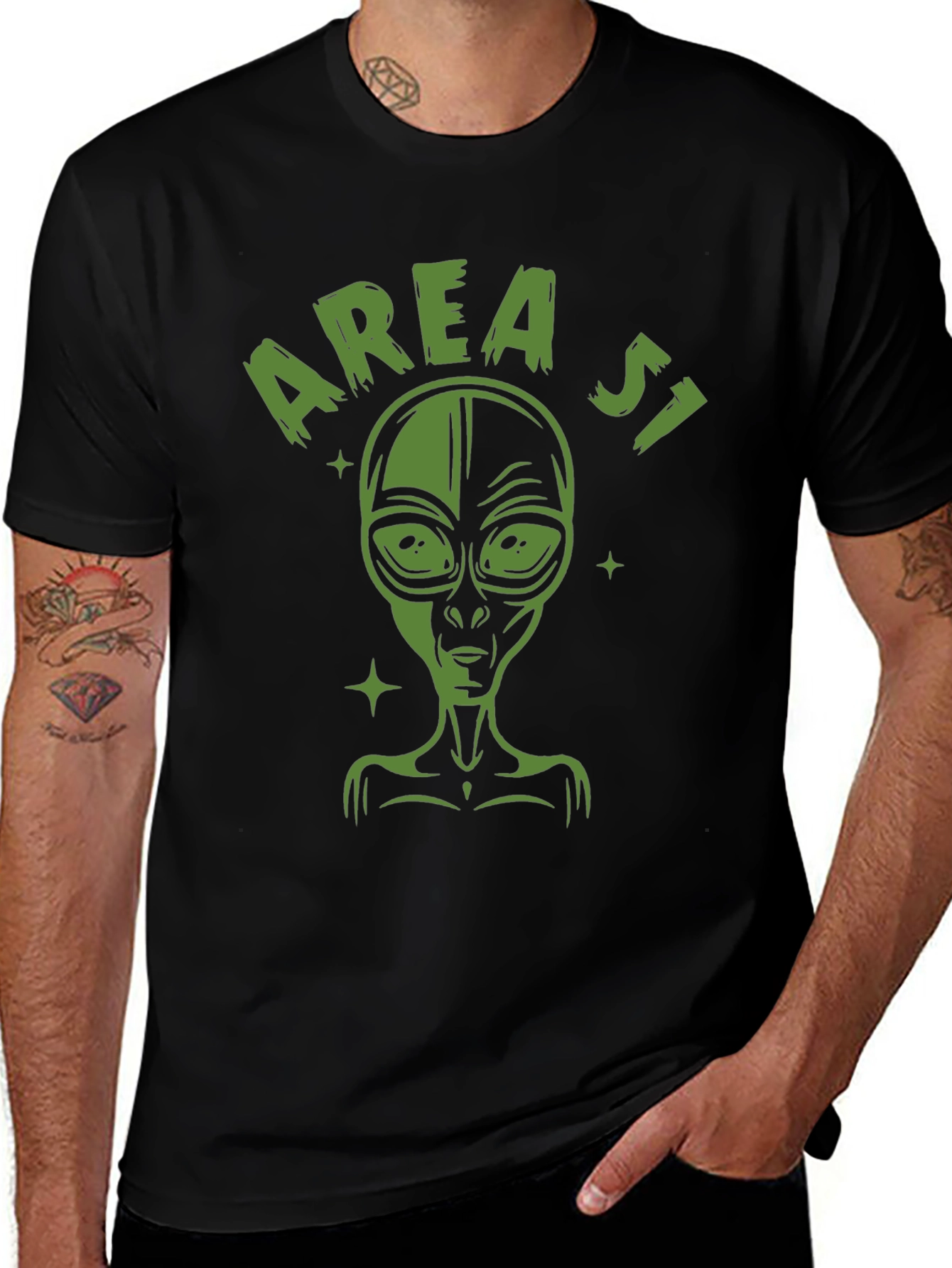 Area 51 Alien Graphic Tee - Black Cotton T-Shirt