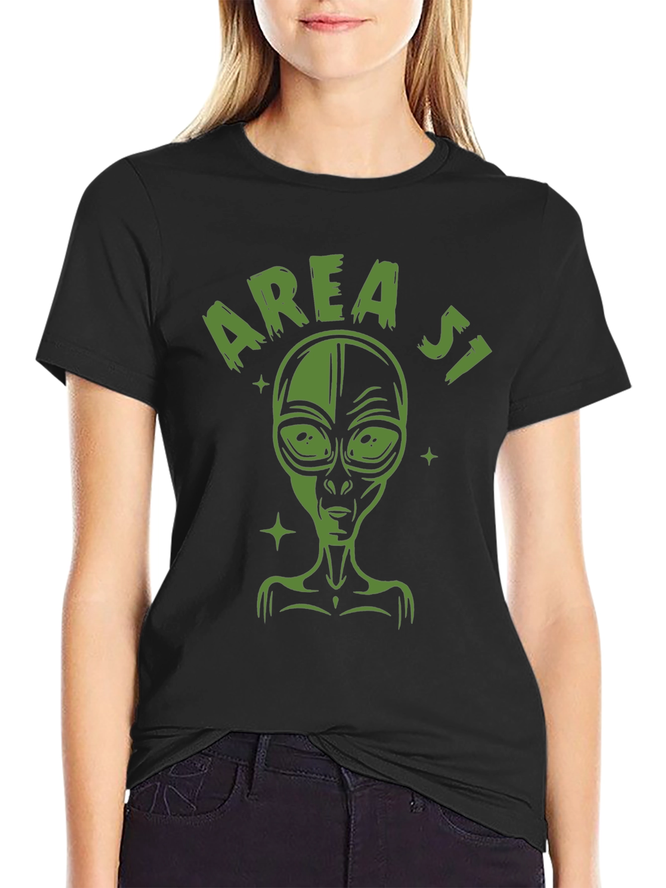 Area 51 Alien Graphic Tee - Black Cotton T-Shirt