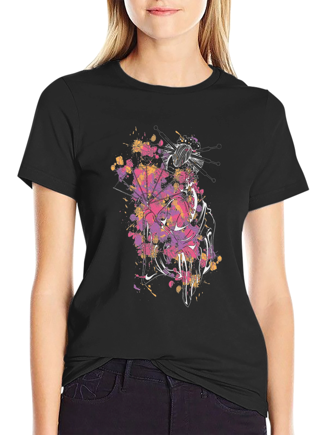 Geisha Art Black T-Shirt - Stylish Graphic Tee