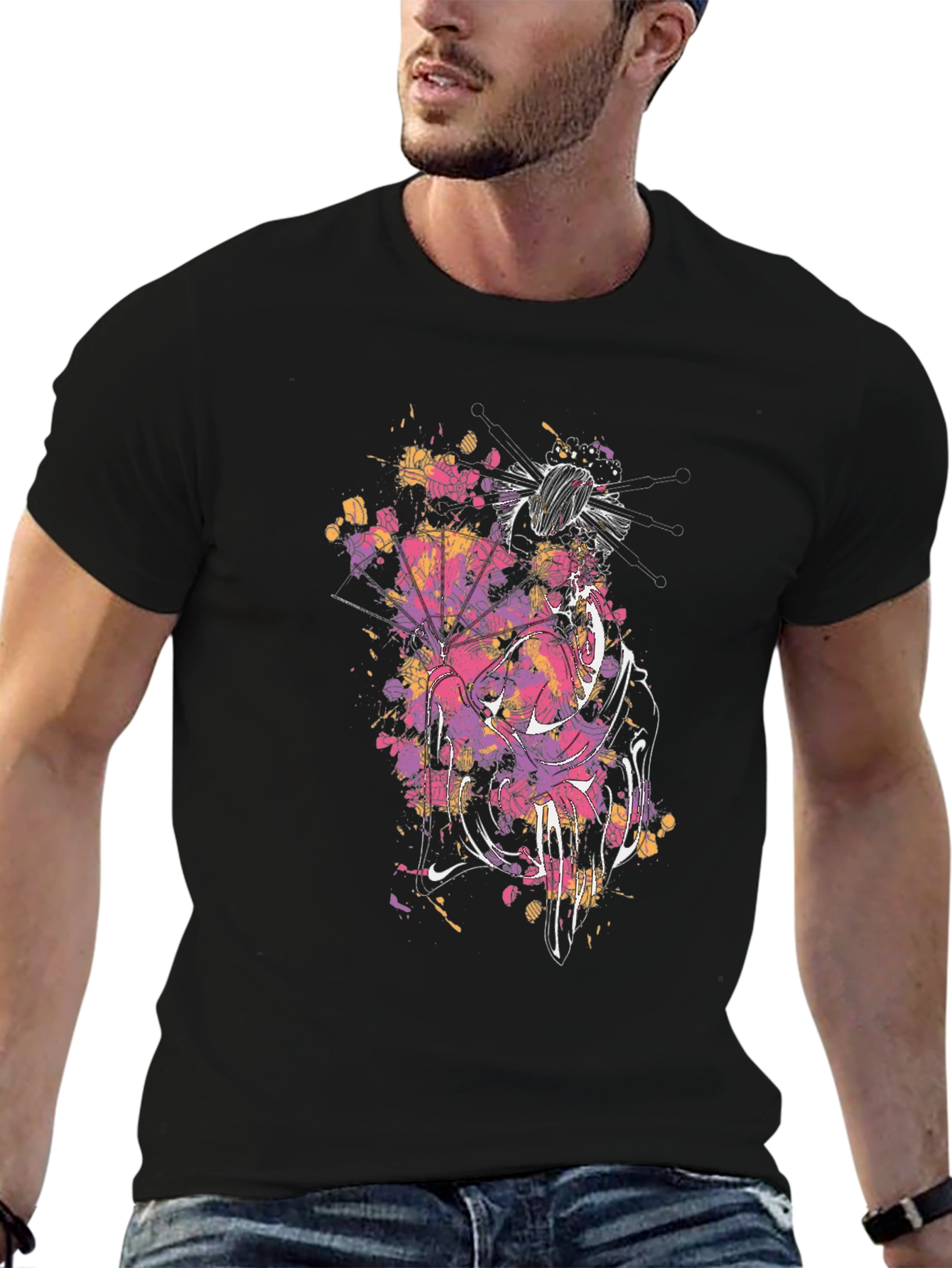 Geisha Art Black T-Shirt - Stylish Graphic Tee