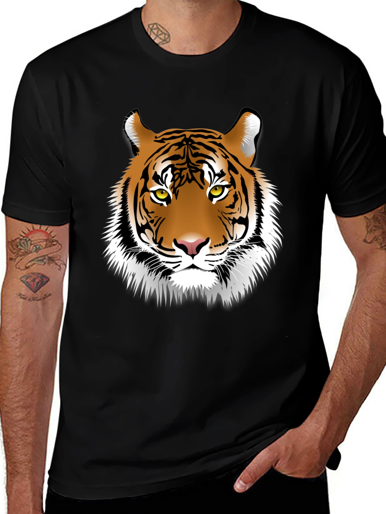 Tiger Graphic Tee - Black Cotton Blend T-Shirt