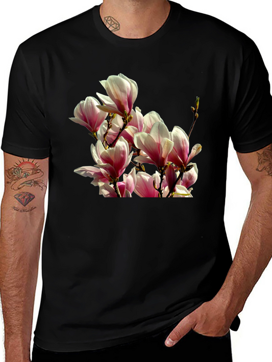 Floral Magnolia Graphic Tee - Black Cotton T-Shirt