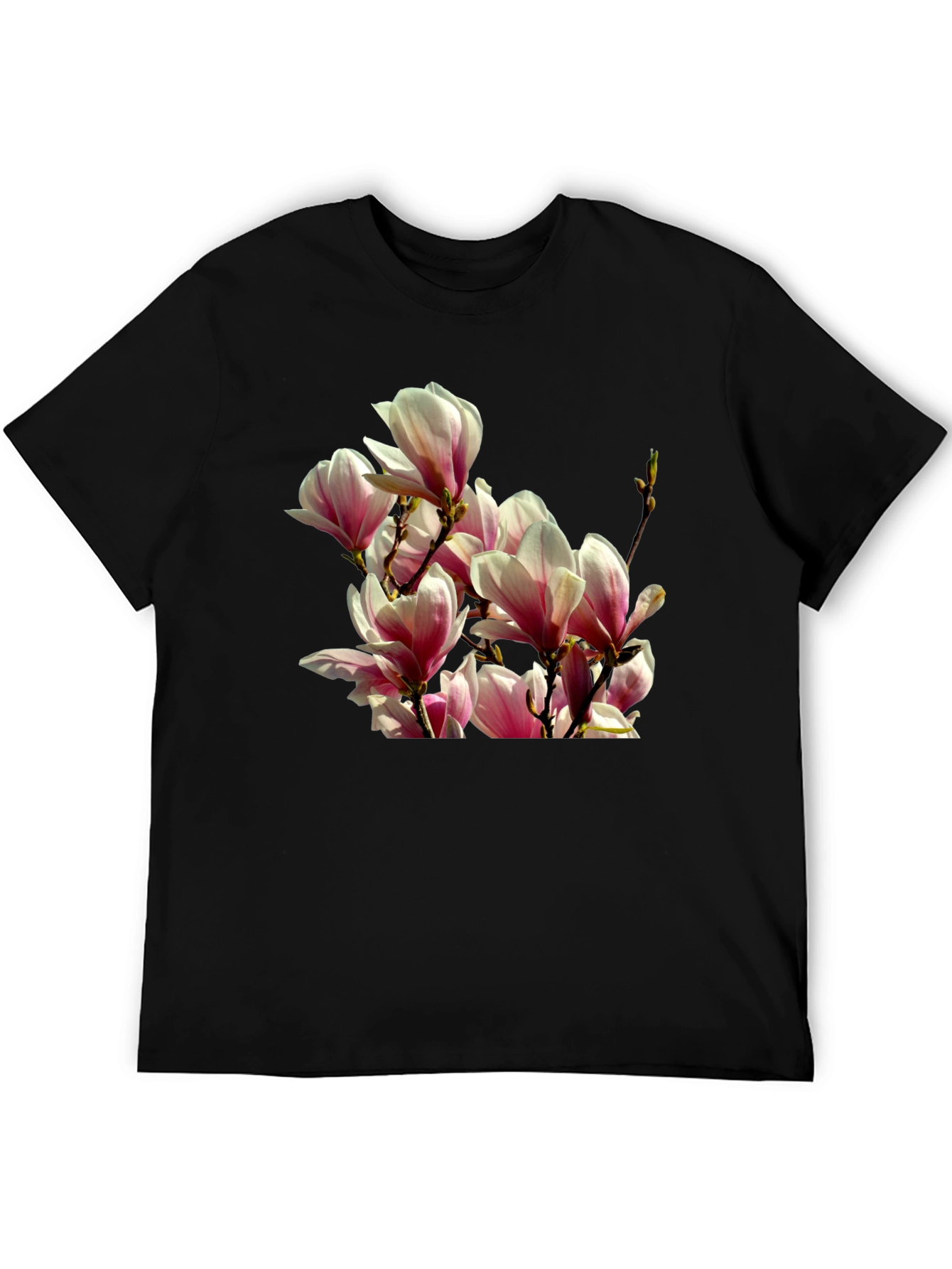Floral Magnolia Graphic Tee - Black Cotton T-Shirt